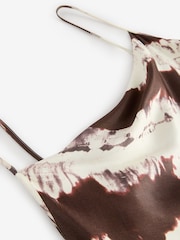 Cream/Brown Cow Print Satin Cowl Neck Strappy Tie Back Midi Slip Dress - Image 8 of 8