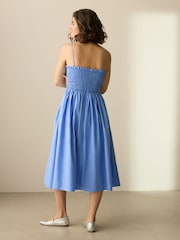 Kornblumenblau - Square Neck Shirred Poplin Midi Dress - Bild 2 von 6