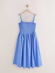 Kornblumenblau - Square Neck Shirred Poplin Midi Dress - Bild 4 von 6