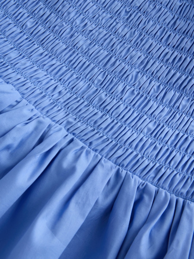 Cornflower Blue Square Neck Shirred Poplin Midi Dress - Image 5 of 6