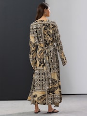 Brown Tile Print Asymmetric Kaftan Maxi Dress - Image 3 of 7