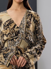 Brown Tile Print Asymmetric Kaftan Maxi Dress - Image 4 of 7