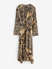 Brown Tile Print Asymmetric Kaftan Maxi Dress - Image 5 of 7