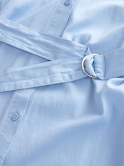 Light Blue Halterneck Collar Midi Shirt Linen Blend Dress - Image 6 of 7