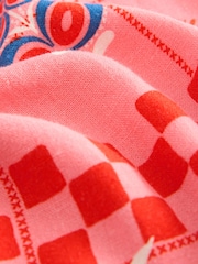 Bright Pink Tropical Print Sleeveless Scoop Neck Waisted Mini Dress with Linen - Image 7 of 7