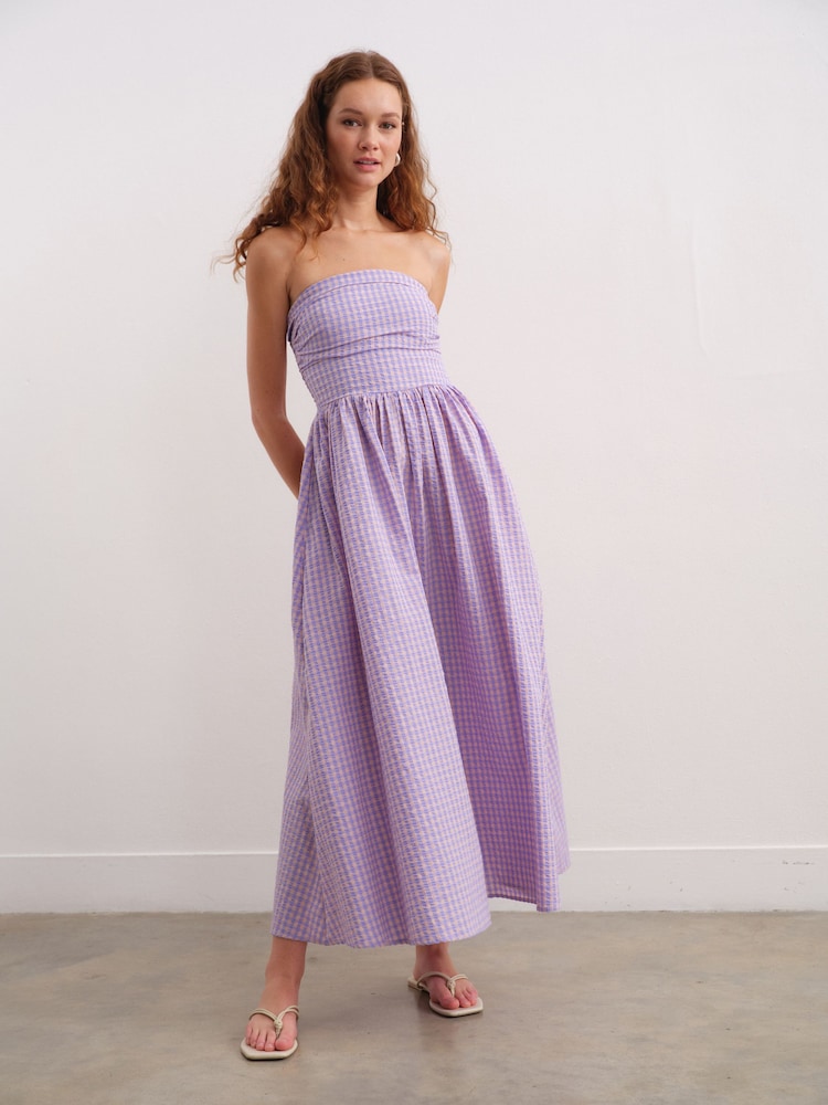 Pink/Purple Seersucker Bandeau Midi Summer Dress - Image 1 of 8
