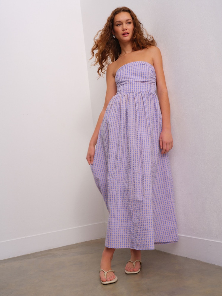 Pink/Purple Seersucker Bandeau Midi Summer Dress - Image 2 of 8