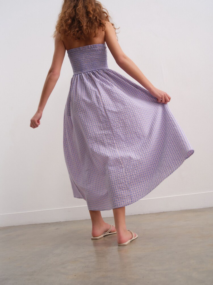 Pink/Purple Seersucker Bandeau Midi Summer Dress
