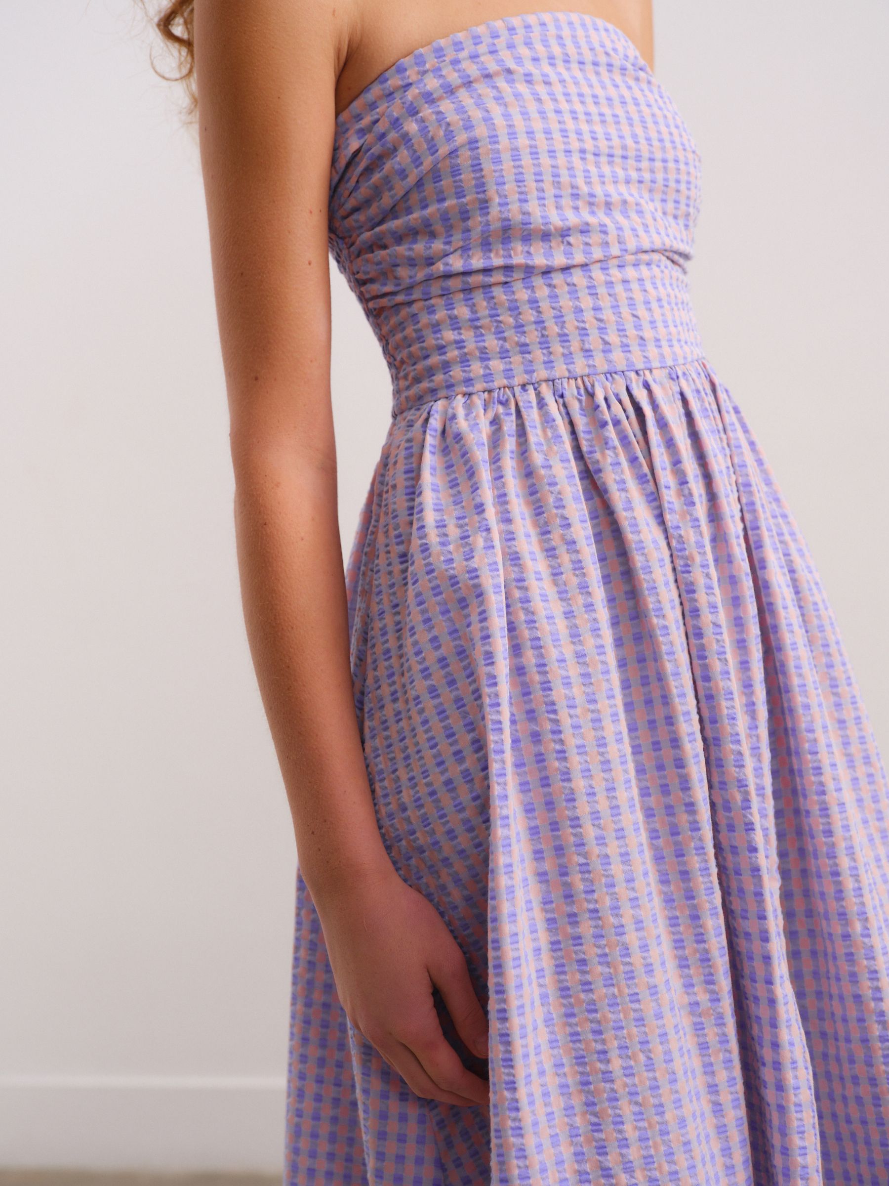 hvn purple gingham dress Lily off Shoulder Purple Gingham Dress