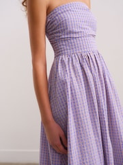 Pink/Purple Seersucker Bandeau Midi Summer Dress - Image 4 of 8