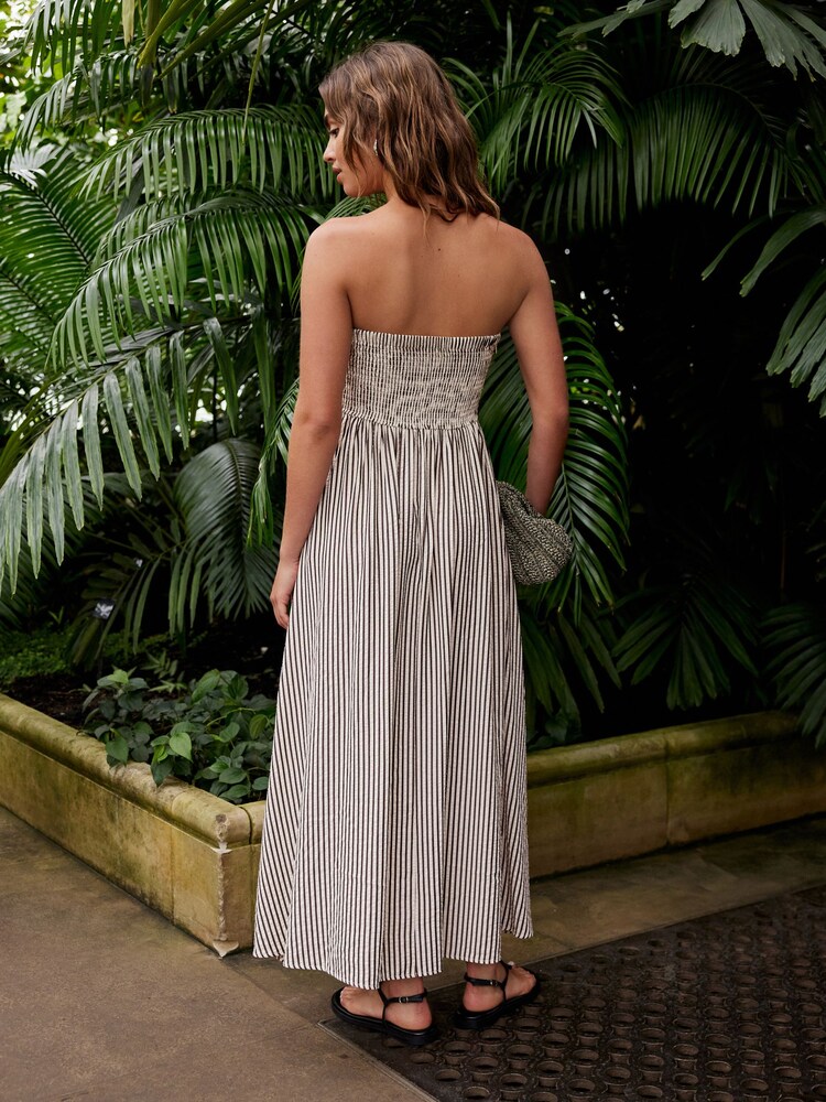 Black/White Stripe Seersucker Bandeau Midi Summer Dress
