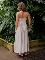 Black/White Stripe Seersucker Bandeau Midi Summer Dress - Image 2 of 6