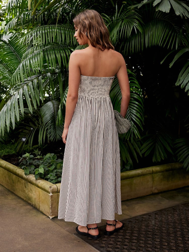 Black/White Stripe Seersucker Bandeau Midi Summer Dress - Image 2 of 6