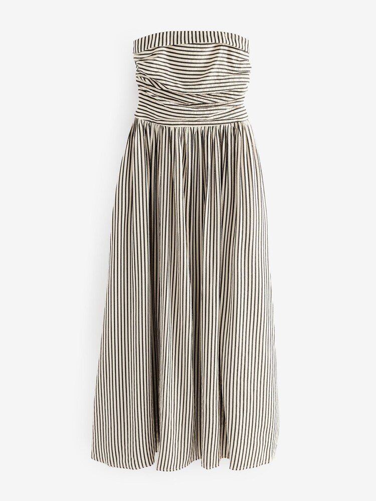 Black/White Stripe Seersucker Bandeau Midi Summer Dress