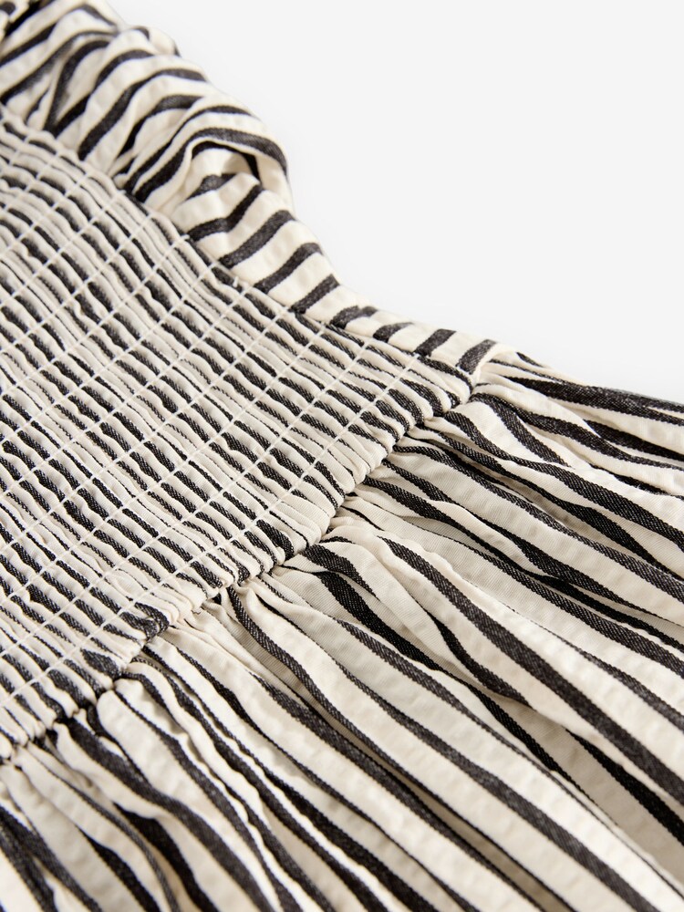 Black/White Stripe Seersucker Bandeau Midi Summer Dress