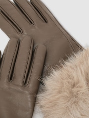 Reiss Taupe Giovana Leather Faux-Fur Cuff Gloves - Image 3 of 3