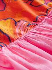 Red/Orange Floral 100% Cotton Strappy Tiered Midi Dress - Image 7 of 7