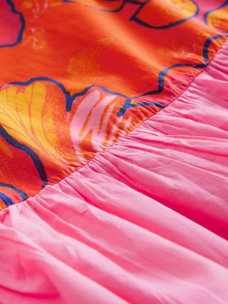 Rdeče-oranžna cvetlična - 100% Cotton Strappy Tiered (krilo, obleka ali plašč) srednje dolga; ki sega do sredine meč obleka - Slika 7 iz 7 Rdeče-oranžna cvetlična - 100% Cotton Strappy Tiered (krilo, obleka ali plašč) srednje dolga; ki sega do sredine meč obleka - Slika 7 iz 7