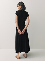Black Cap Sleeve Jacquard Midi Dress - Image 2 of 8