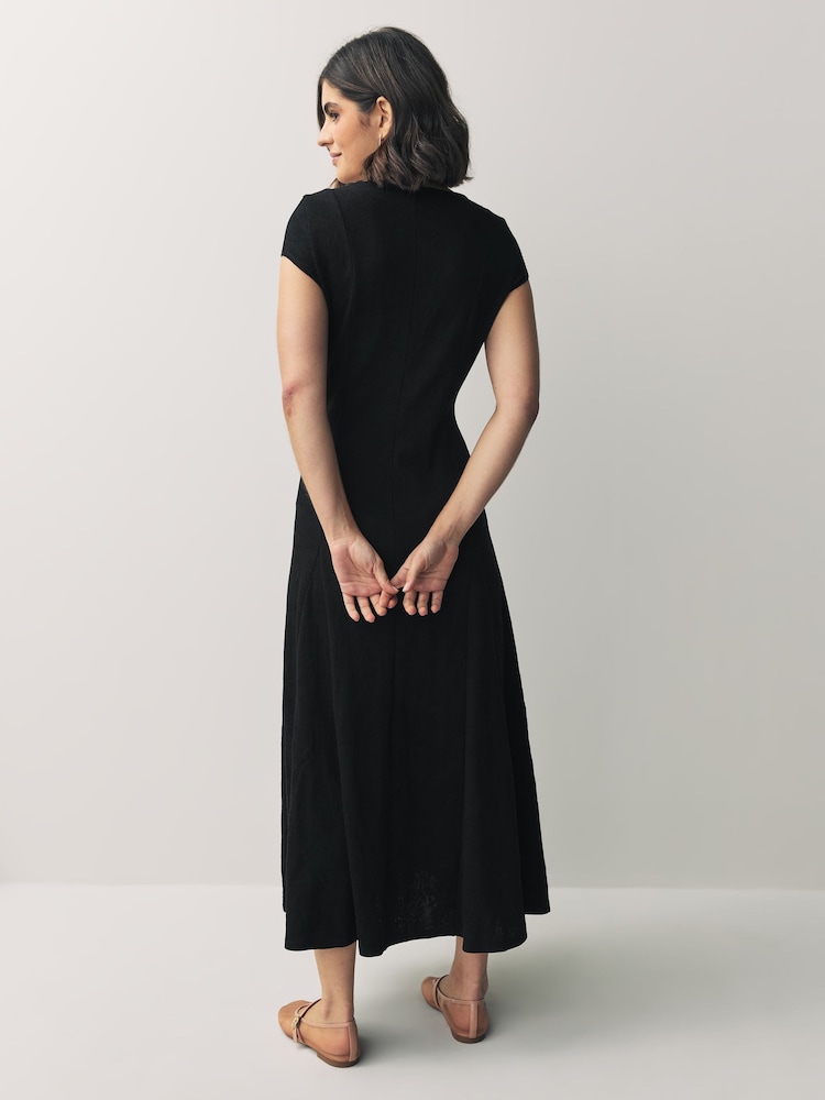 Black Cap Sleeve Jacquard Midi Dress - Image 2 of 8