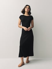 Black Cap Sleeve Jacquard Midi Dress - Image 3 of 8