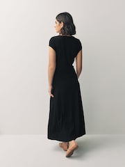 Black Cap Sleeve Jacquard Midi Dress - Image 4 of 8