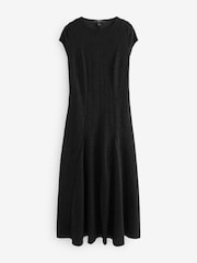 Black Cap Sleeve Jacquard Midi Dress - Image 6 of 8