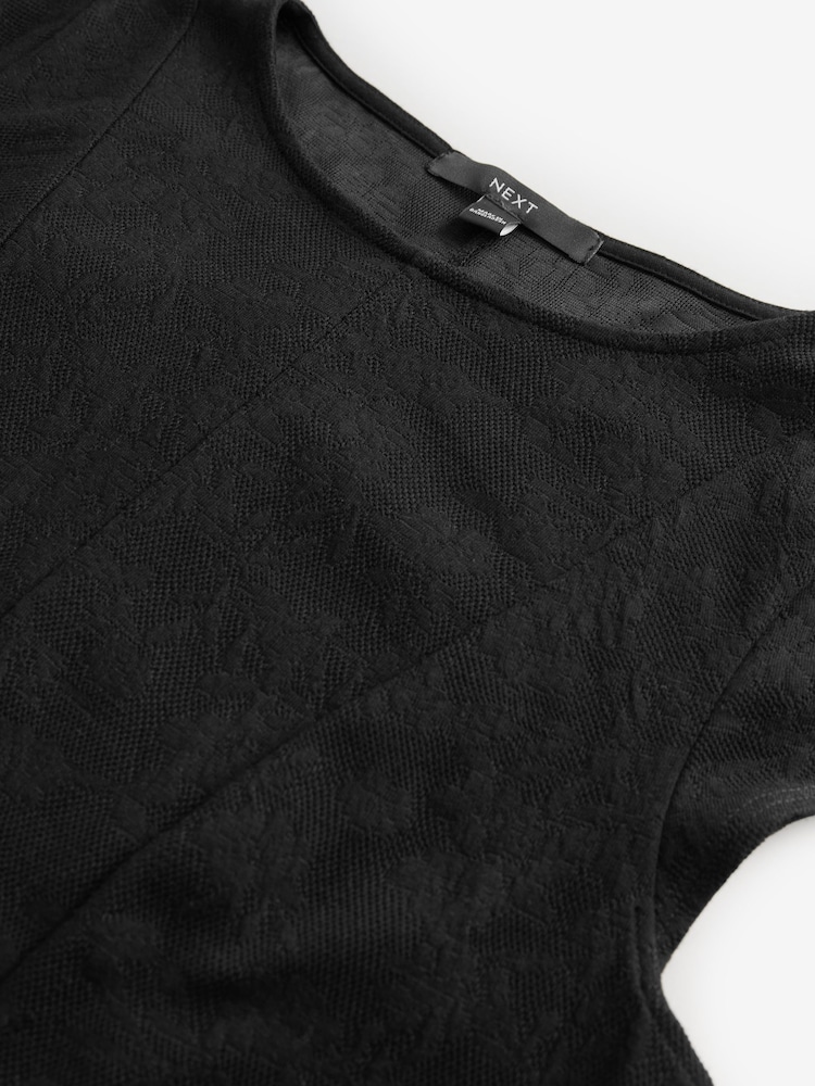Black Cap Sleeve Jacquard Midi Dress - Image 8 of 8