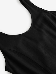 Black Sleeveless Scoop Neck Waisted Mini Dress with Linen - Image 8 of 8