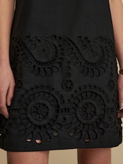 Black Square Neck 100% Cotton Embroidered Mini Dress - Image 5 of 8