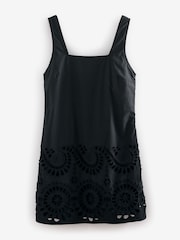 Black Square Neck 100% Cotton Embroidered Mini Dress - Image 6 of 8