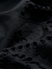 Black Square Neck 100% Cotton Embroidered Mini Dress - Image 7 of 8