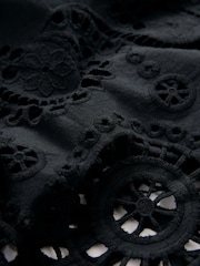 Black Square Neck 100% Cotton Embroidered Mini Dress - Image 8 of 8