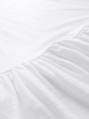 White Sleeveless Drop Waist 100% Cotton Crew Neck Midi Dress - Image 7 of 8
