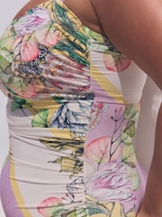 Lilac/Cream Floral Print DD+ Bandeau Tummy Control Swimsuit - Image 5 of 9