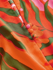 Red/Orange Floral with Mono Zebra Print Short Sleeve Crew Neck Spliced Midi Dress - Image 7 of 7