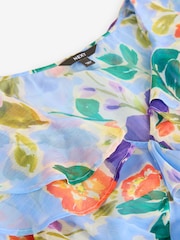 Blue Floral Short Sleeve Mesh Ruffle Maxi Dress - Image 6 of 7