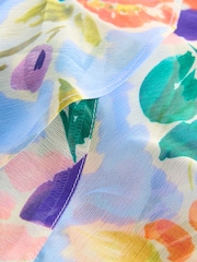 Blue Floral Short Sleeve Mesh Ruffle Maxi Dress - Image 7 of 7