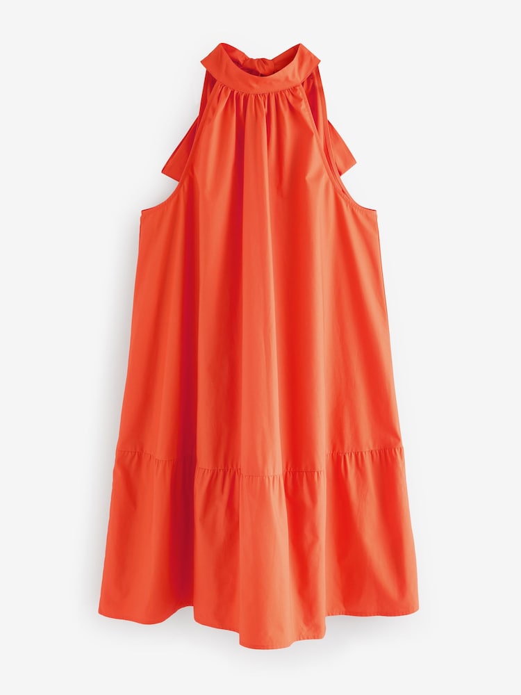 Orange - Robe courte à volants 100% coton à col noué et sans manches - Image 5 of 7