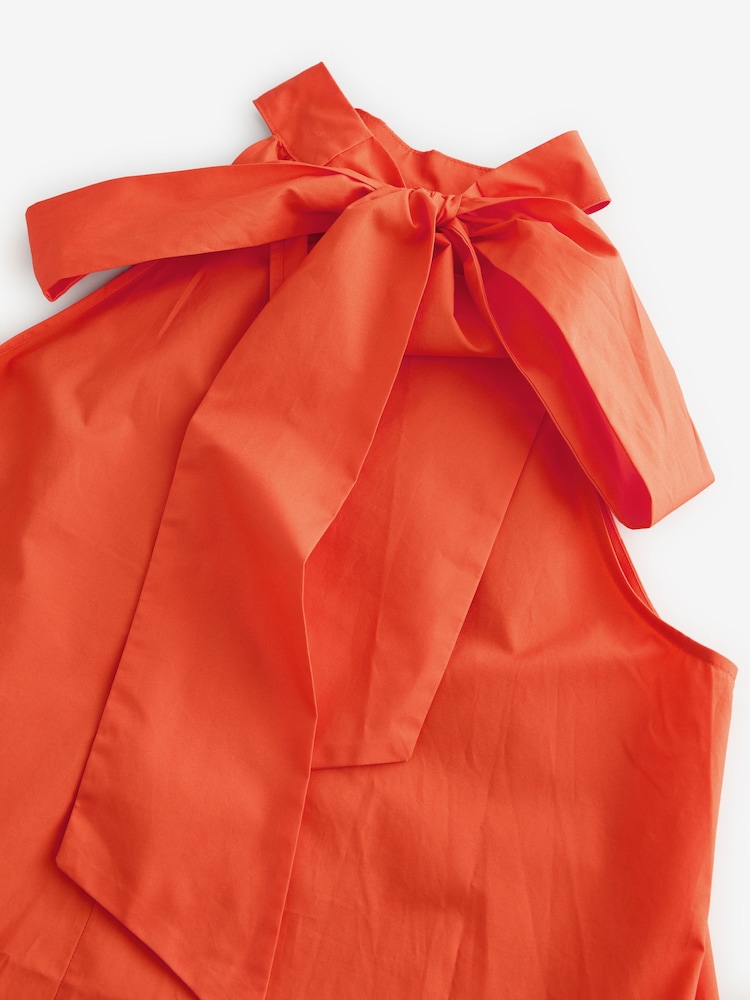 Orange - Robe courte à volants 100% coton à col noué et sans manches - Image 6 of 7