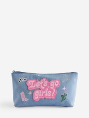 Blue Denim Slogan Makeup Bag - Image 5 of 6