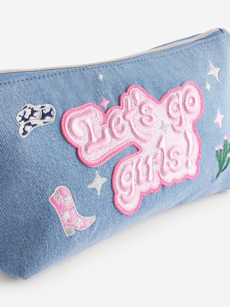 Blue Denim Slogan Makeup Bag - Image 6 of 6