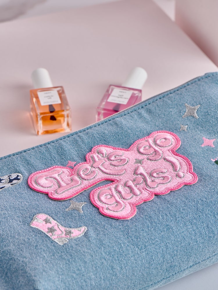 Blue Denim Slogan Makeup Bag - Image 7 of 7