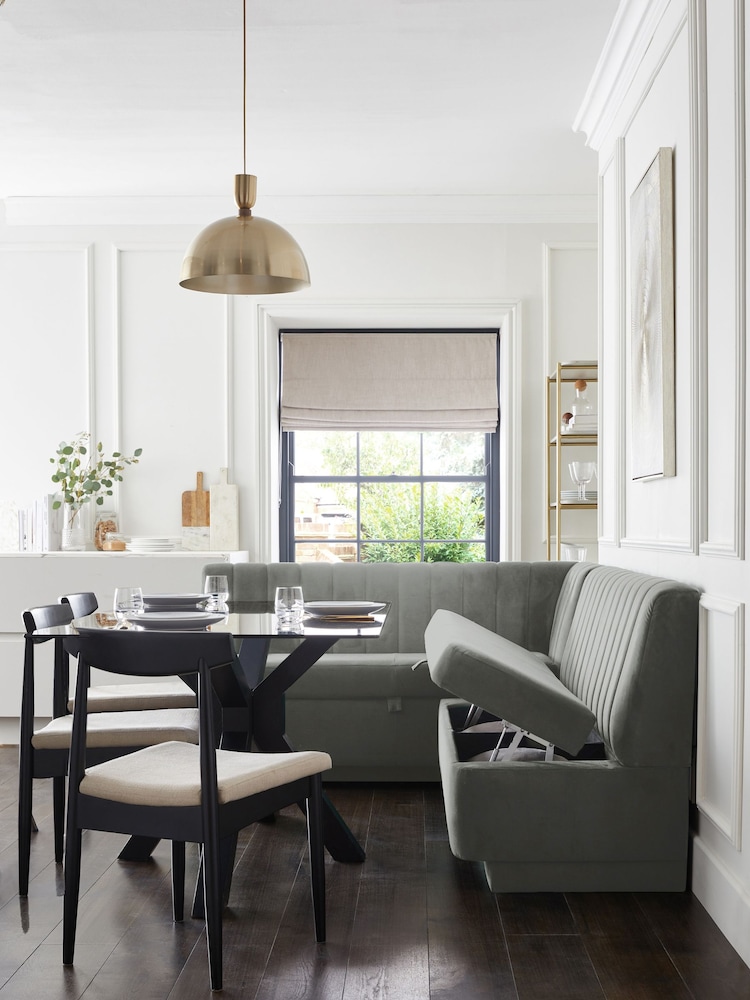 Soft Velvet Grey Anderson Storage Left Hand Dining Bench - Image 2 of 9