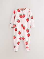 White/Pink Romper Strawberry 100% Cotton Sleepsuit - Image 1 of 1