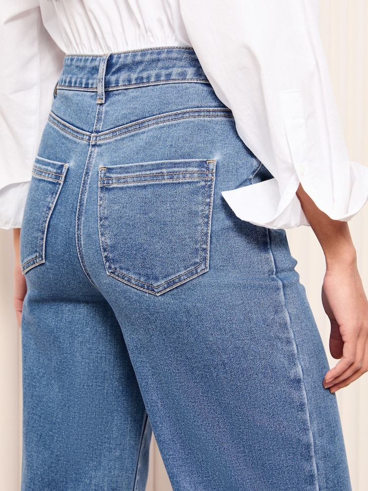 Friends Like These Mid Blue Wide Leg Cropped Jeans - Image 4 of 5