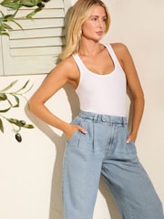 Friends Like These Mid Blue Pleat Front Wide Leg Jeans - Image 3 of 4