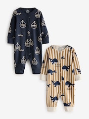 Blue Boat Whale 100% Cotton Rompers 2 Pack - Image 1 of 3