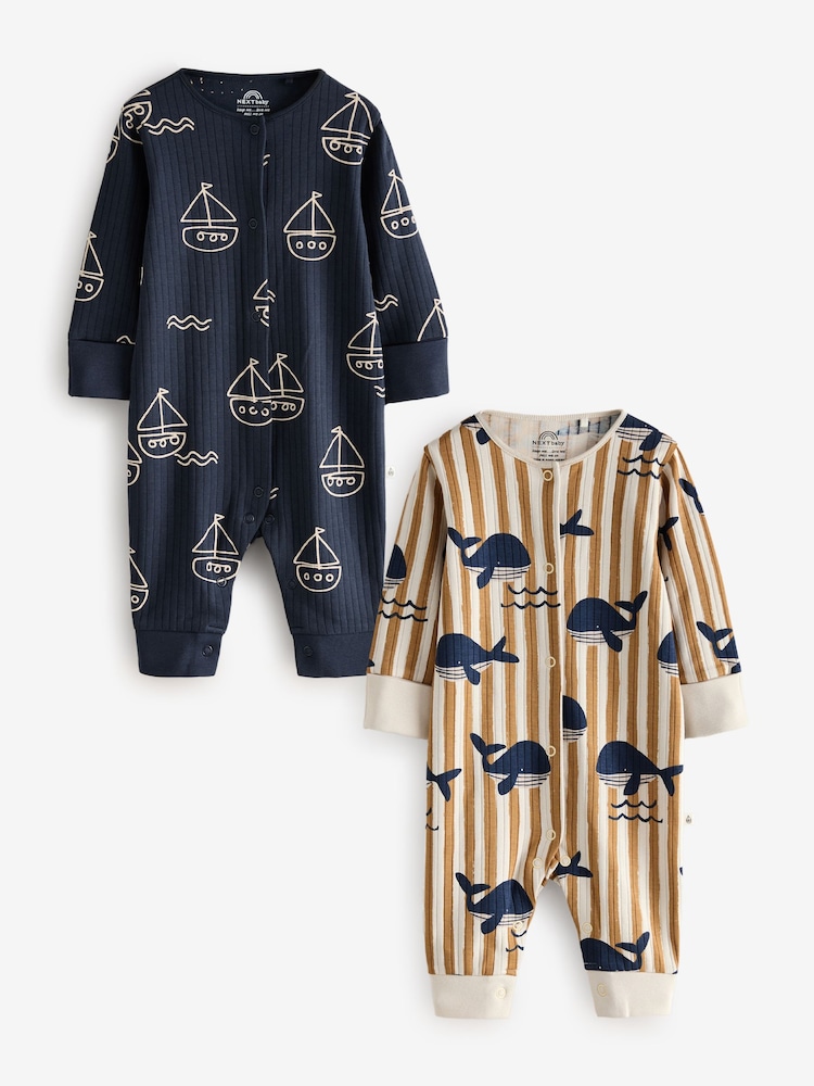 Blue Boat Whale 100% Cotton Rompers 2 Pack - Image 1 of 3 Blue Boat Whale 100% Cotton Rompers 2 Pack - Image 1 of 3