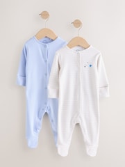 Blue/Grey Stripe Pure 100% Cotton Sleepsuits 2 Pack - Image 1 of 5